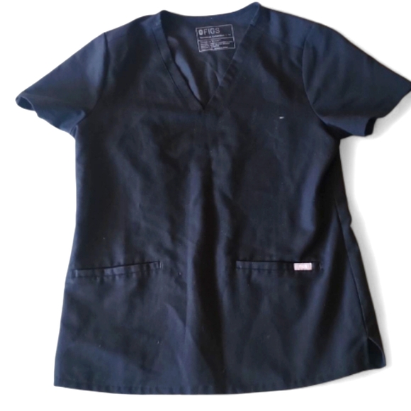Figs Tops - Figs Catarina 3 Pocket V-Neck Black PO #1926 Scrub Top Size M